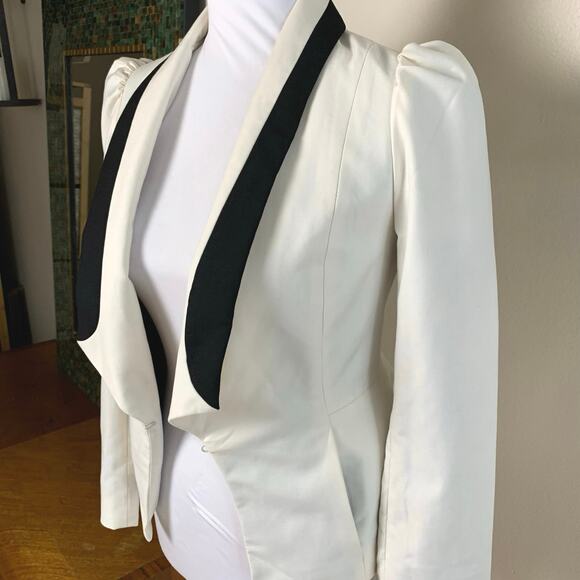 Vintage Size S Peplum Harriet Blazer Jacket White Black Collar Work Evening Twee - Picture 4 of 12